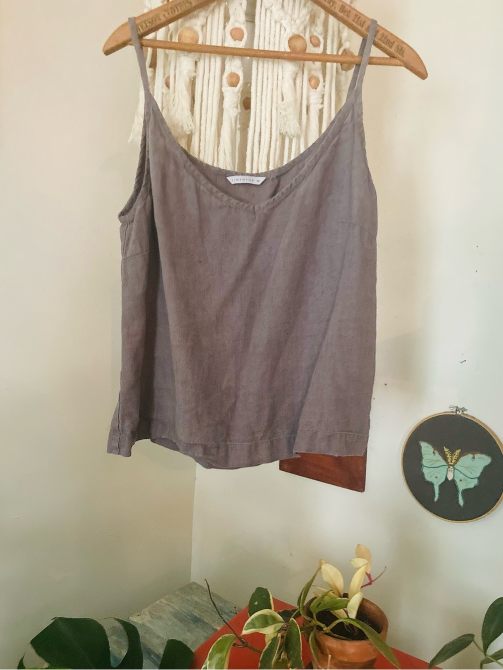 LINENFOX GRAY TANK CAMI 100% LINEN SIZE MED